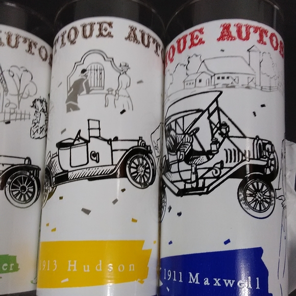 TOM COLLINS   ANTIQUE AUTO TALL SKINNY DRINKING GLASSES/ BAR GLASSES SET OF 4 - Picture 6 of 10